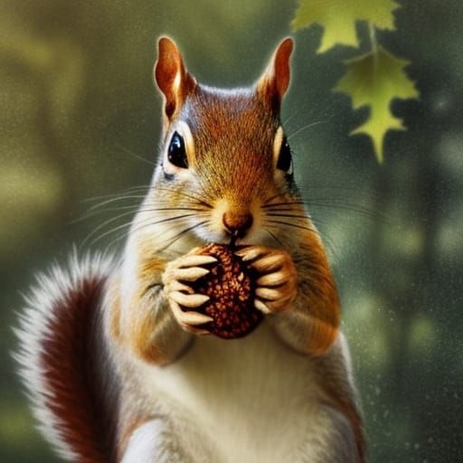 Squirrel holding acorn