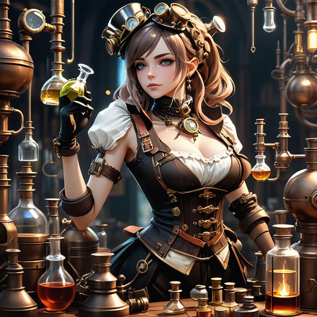Steampunk Alchemist Girl in Anime Style