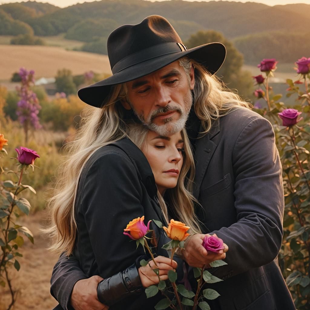 Romantic Golden Hour Embrace in Rural America