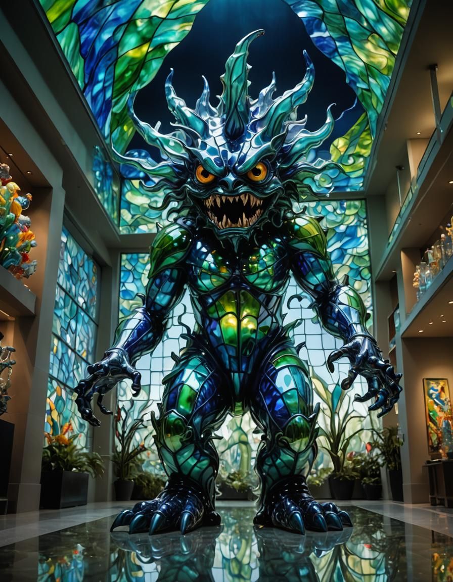 Colored Glass Monster Soaring in Mystical Realm