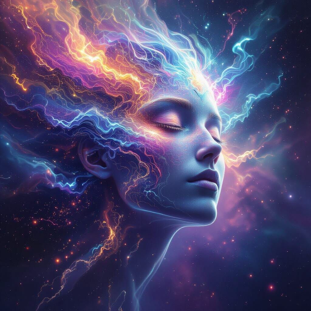 Ethereal Entity in Cosmic Nebulae, Shamanic Vision Style