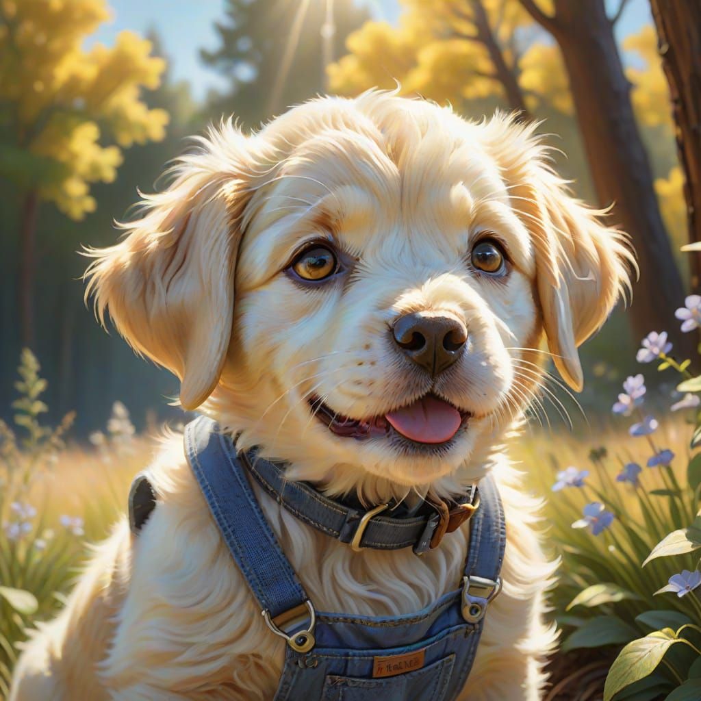 Warm Smile of a Boy with His Fuzzy Puppy Friend