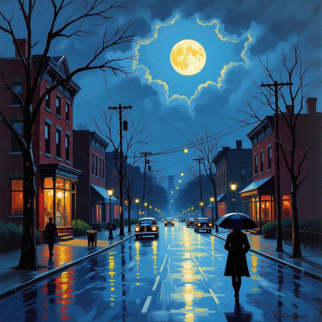 Midnight Fall in Syracuse, NY Oil Painting