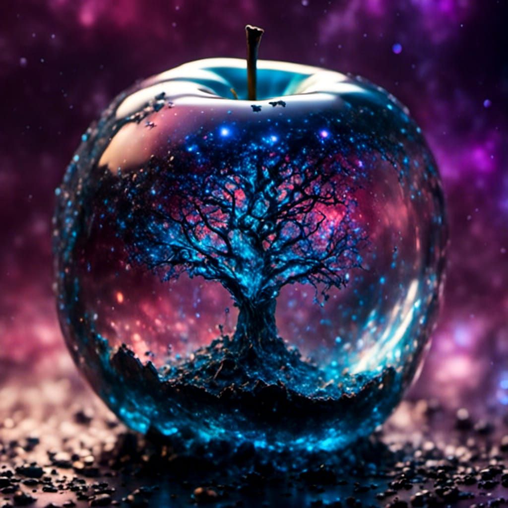 Miniature Galaxy Inside Cracked Crystal Apple