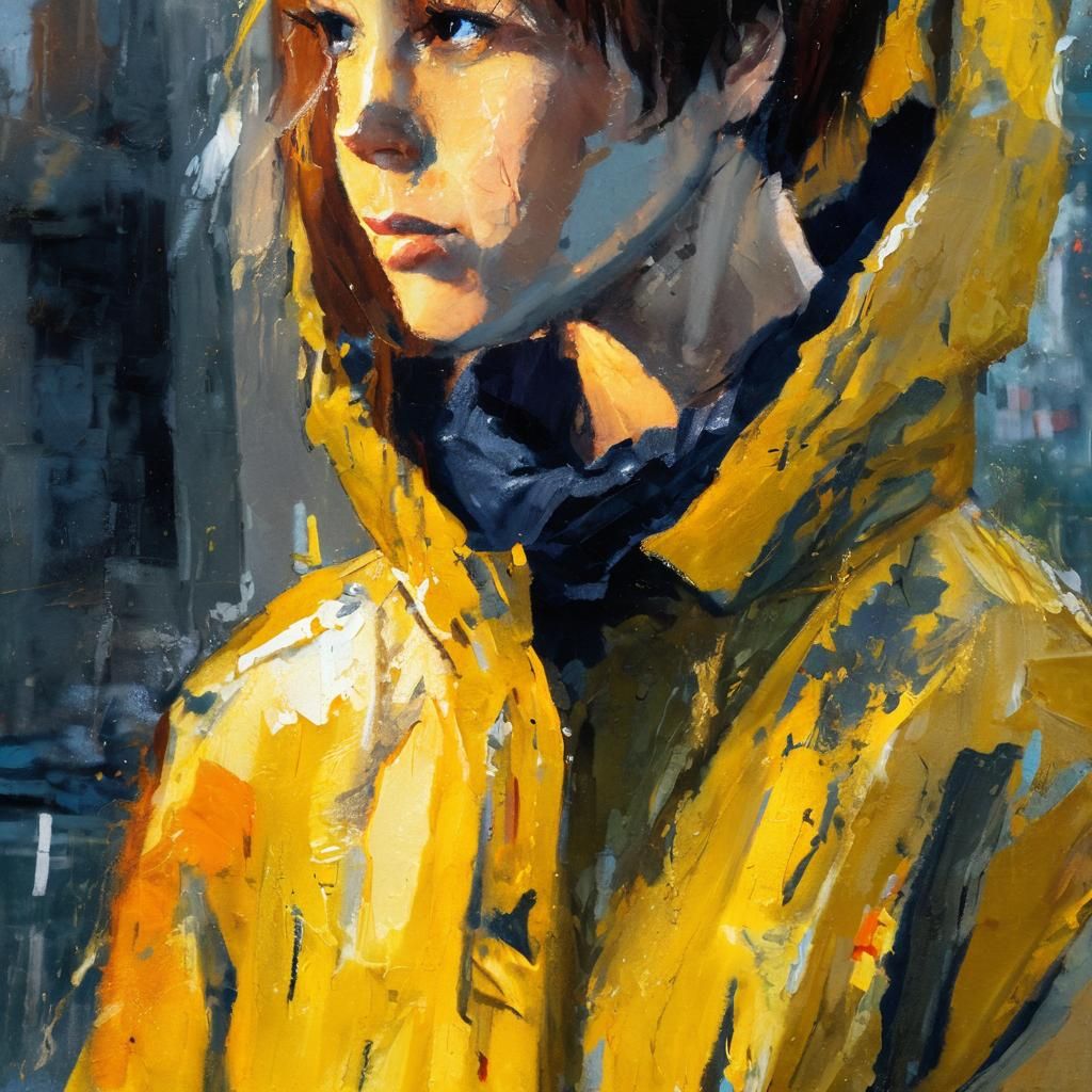 Vibrant oil painting. head and shoulders portrait. A young w...