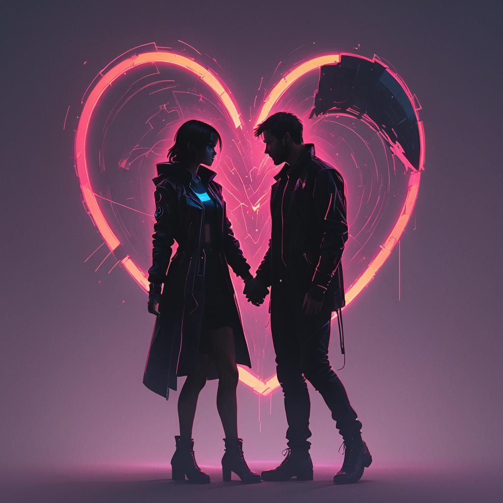 Cyberpunk Lovers Exchange a Beating Heart in Neon