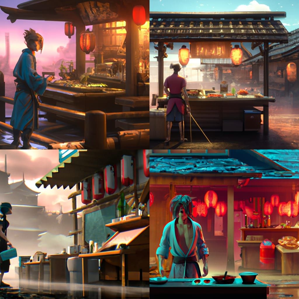 Kenshin Buying Teppanyaki: Detailed Matte Painting