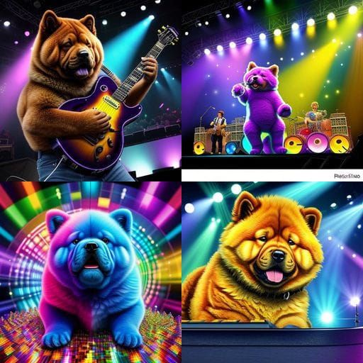 Chow Chow Dogs Playing in a Band