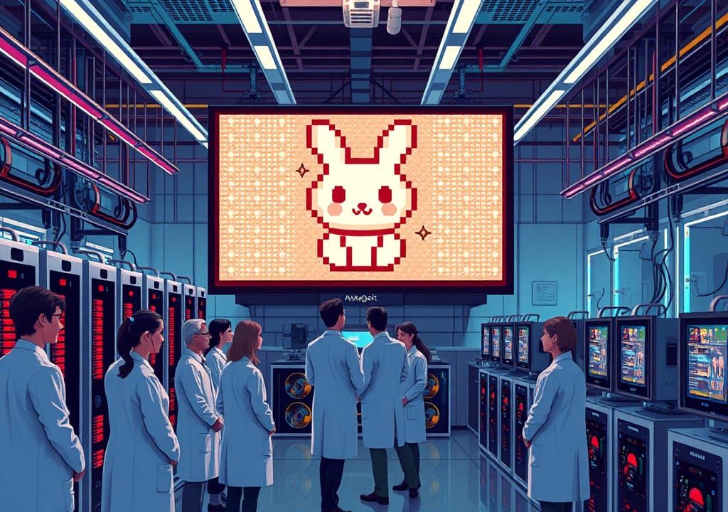 Retro-Futuristic Pixel Art Virtual Pet in Laboratory
