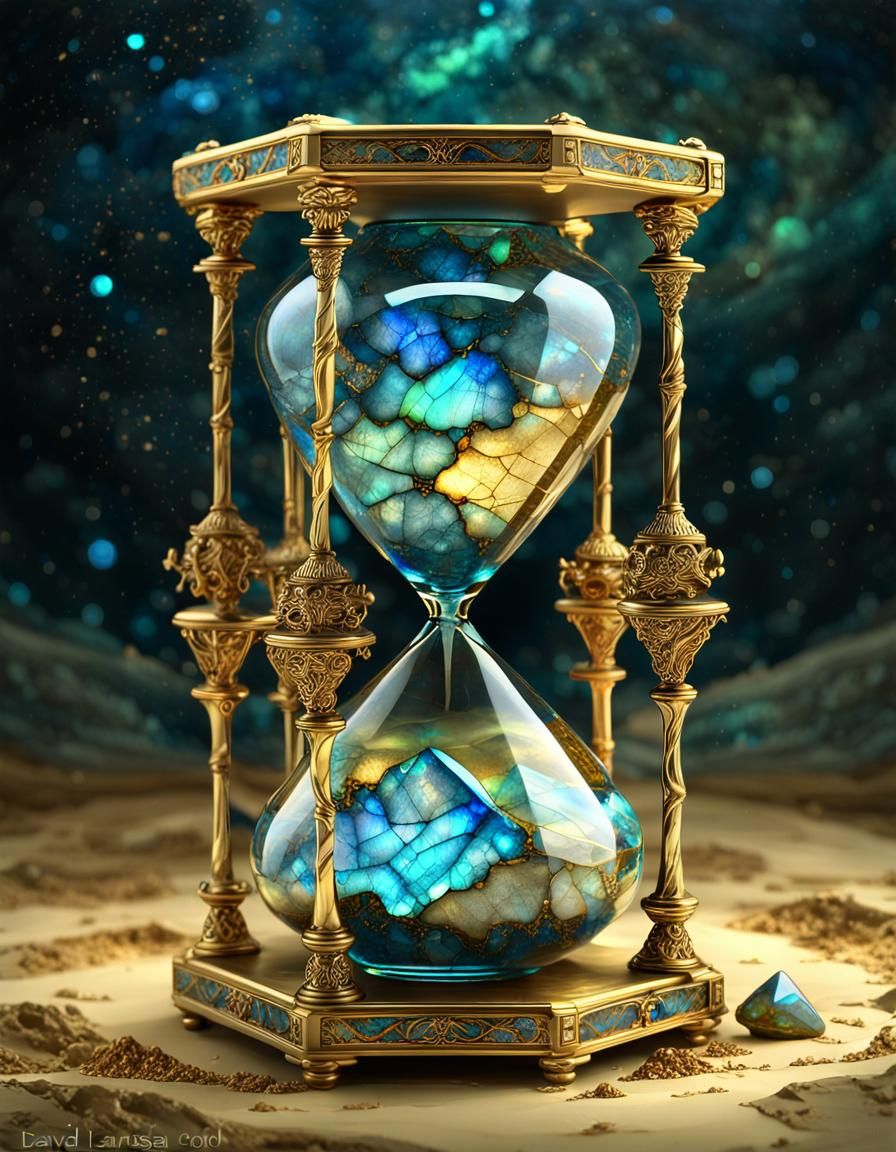 Labradorite and Opal Kintsugi Hourglass in 3D