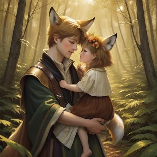 Whimsical Fox Family in Impressionistic Oil Painting