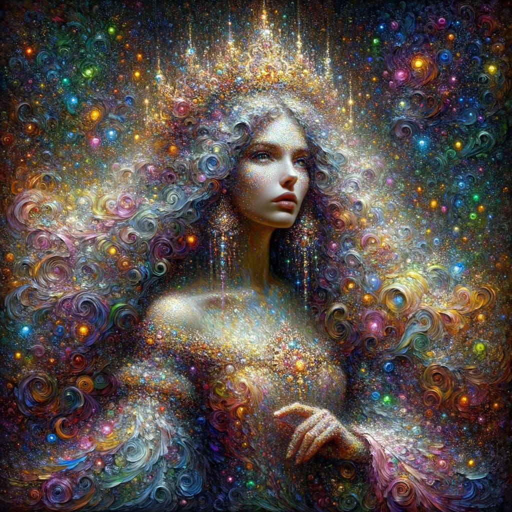 Mystical Woman in Ornate Dress: Neo-Impressionist Digital Ar...