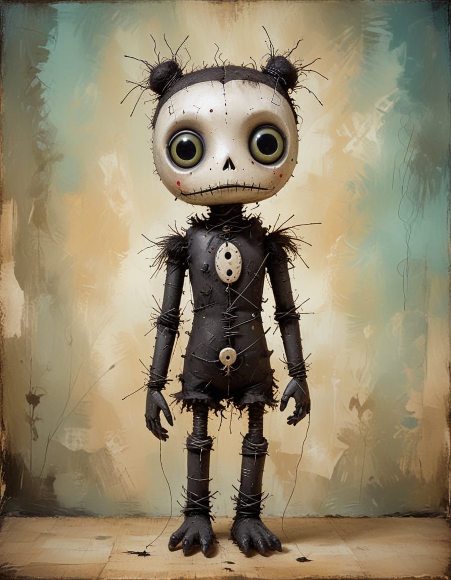 Ethereal Voodoo Doll in Whimsical Surreal Landscape