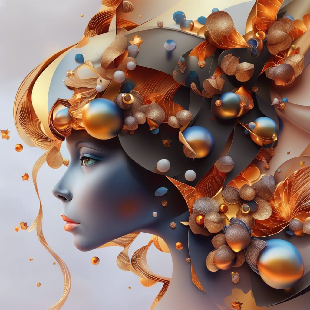 Beautiful Woman with Jeweled Cat in Papercraft Style