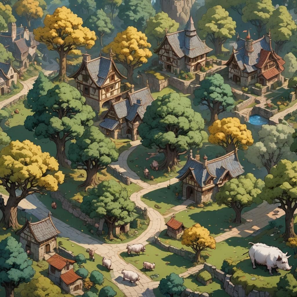 Dreamlike Forest Path with Renaissance Architecture