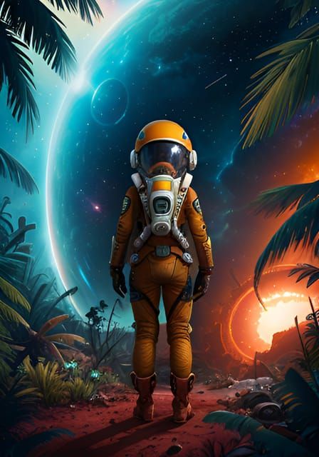 Futuristic Spaceship Approaches Alien Planet