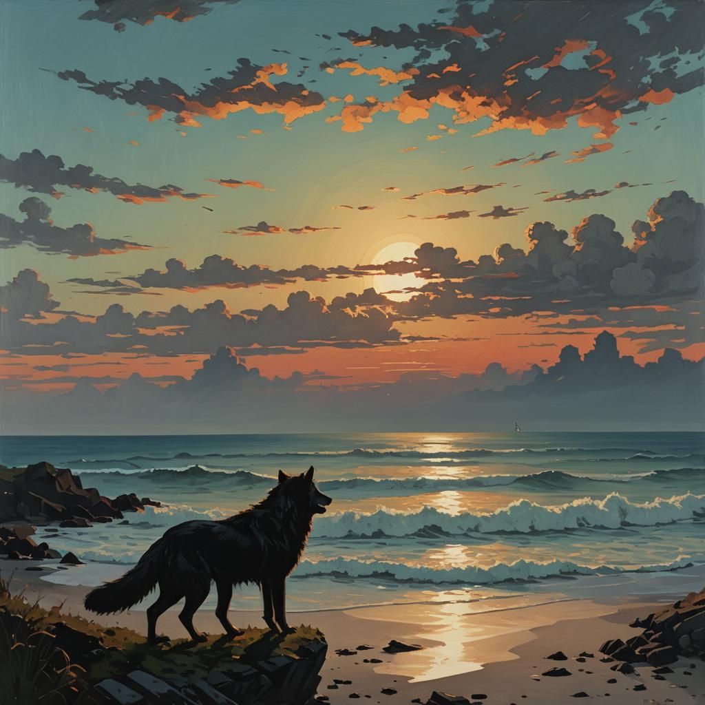 Lycanthrope at Dawn: Gouache Illustration