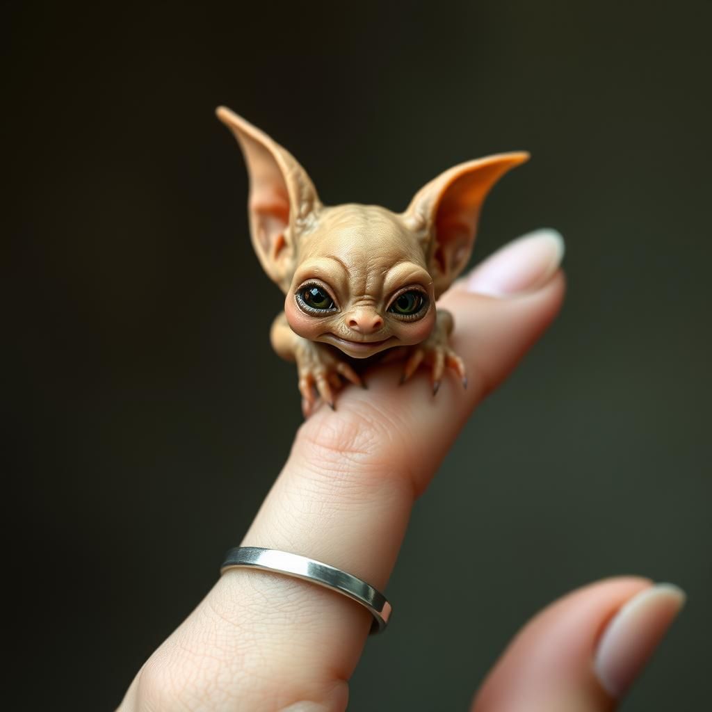 Goblin on Fingertip: A Whimsical Fantasy Illustration