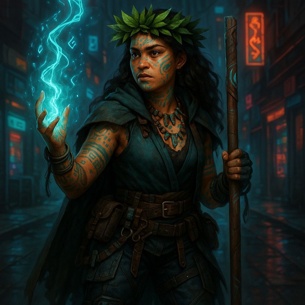 Shadowrun Menehune Spellcaster in Cyberpunk Style