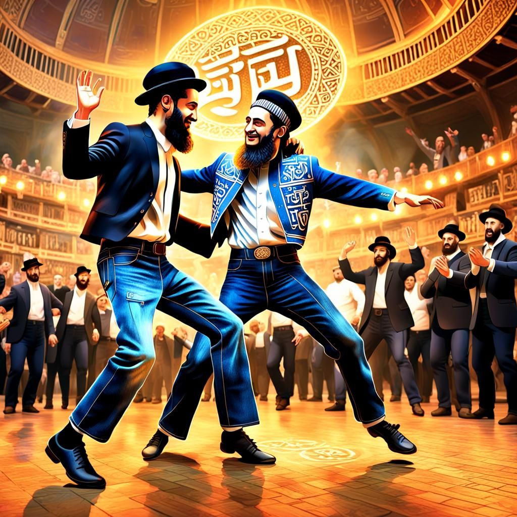 Hasidic Man Dancing with Non-Jew in Fantasy Art