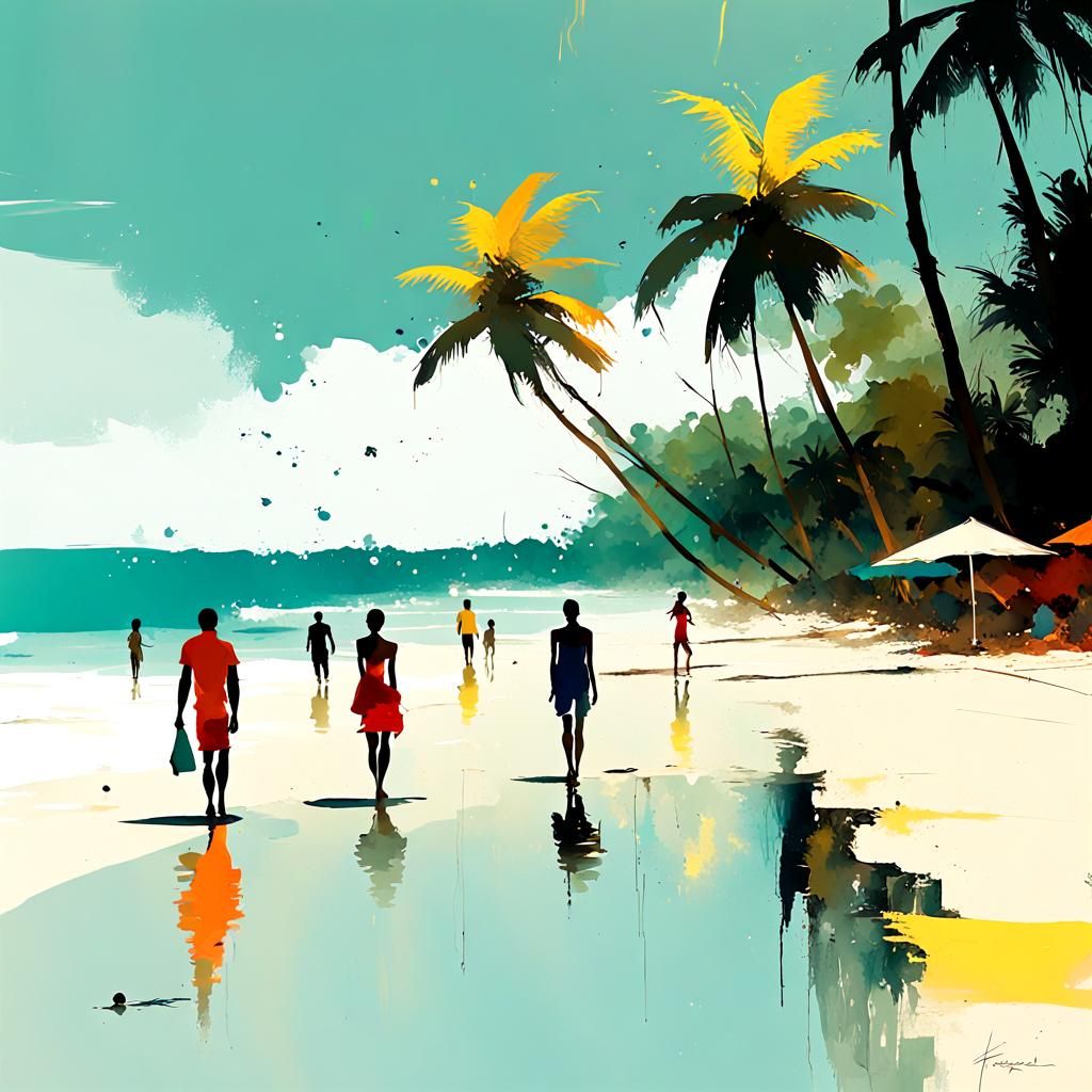 Vibrant Beach Scene in Hypercolour Style