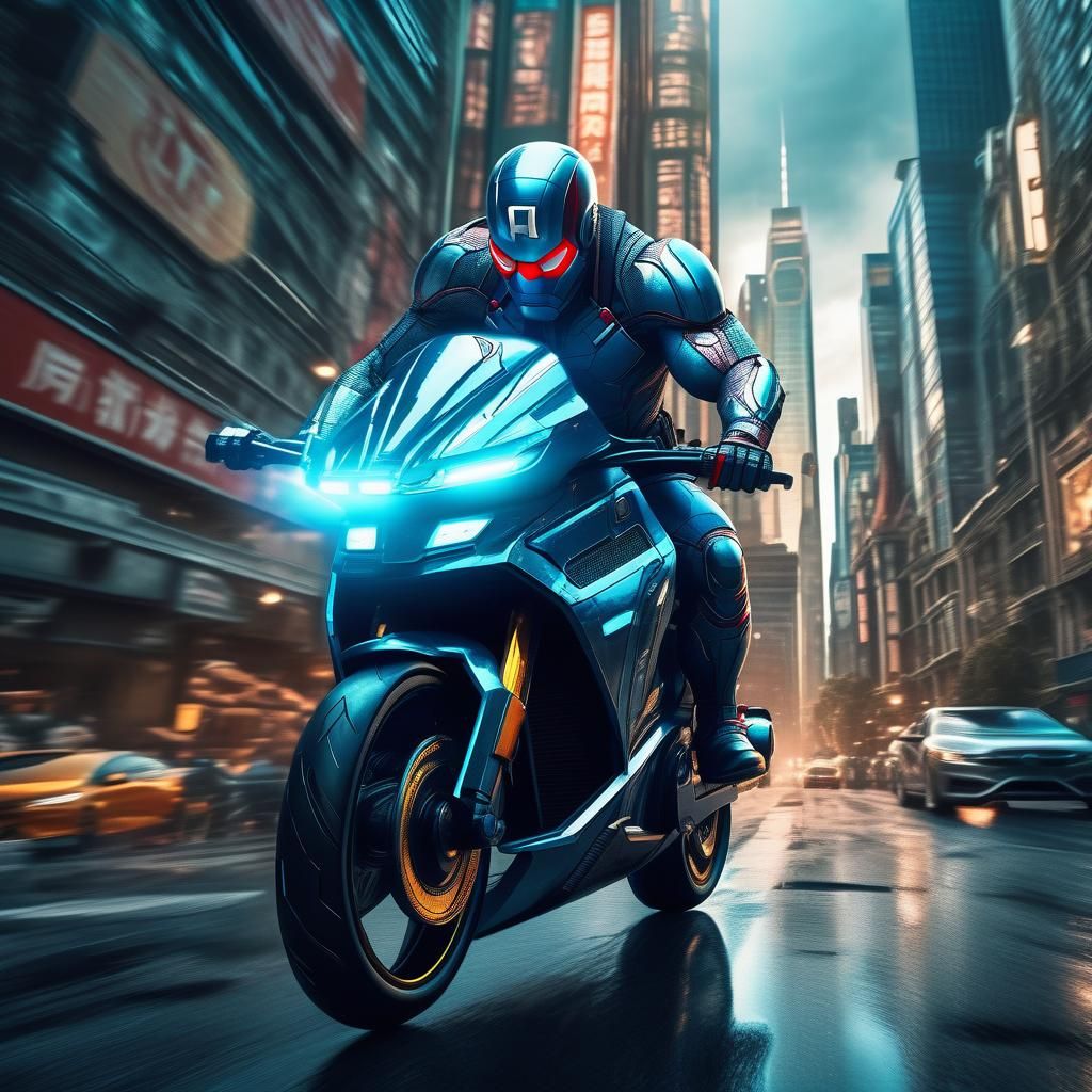 Marvel Character in Futuristic Cityscape, Hyperrealistic Ren...