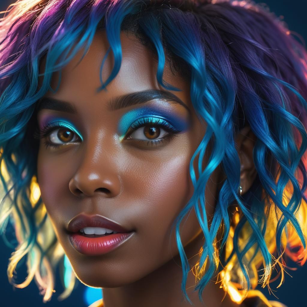 Striking Portrait of Woman with Blue Hair