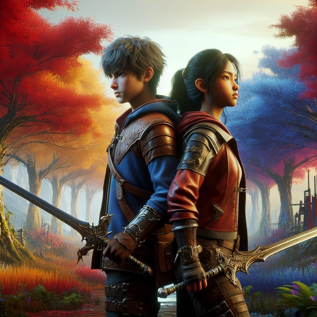 Fantasy Warriors in Autumnal Landscape, Matte Painting