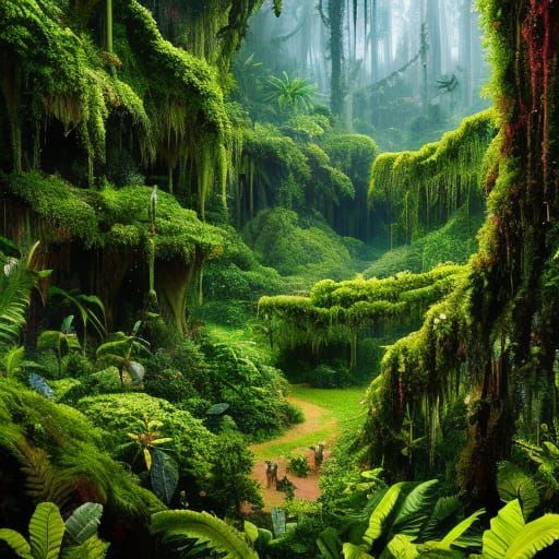 Lush Tropical Rainforest Vines in Digital Painting