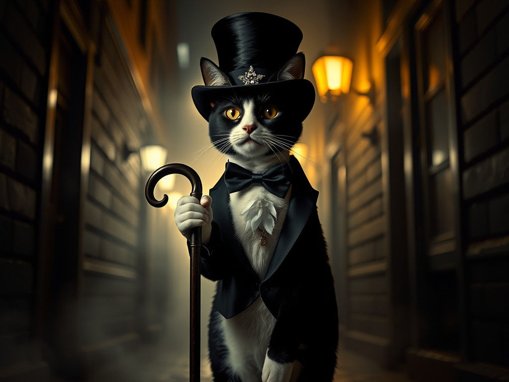 Dapper Cat in Top Hat: A Vintage Noir Portrait