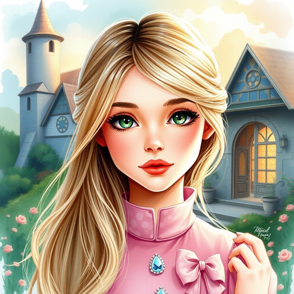 Whimsical Fantasy Lady in Watercolor Style