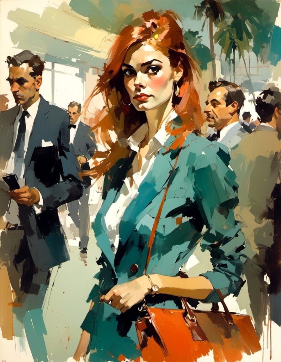 Auburn-haired Woman in Miami Hotel Lobby