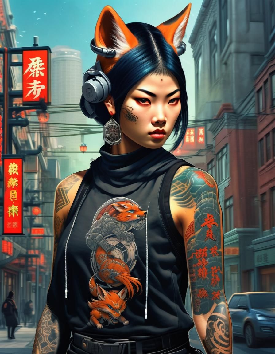 Biopunk Kitsune Ninja in San Francisco