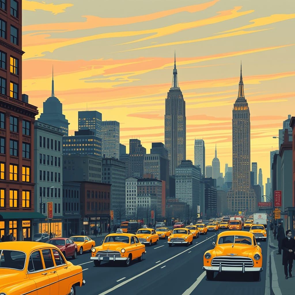New York City Skyline in Retro Travel Poster Style