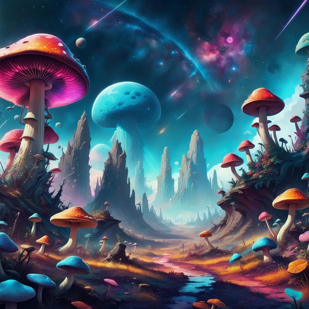 Psychedelic Space Vista with Magic Mushrooms