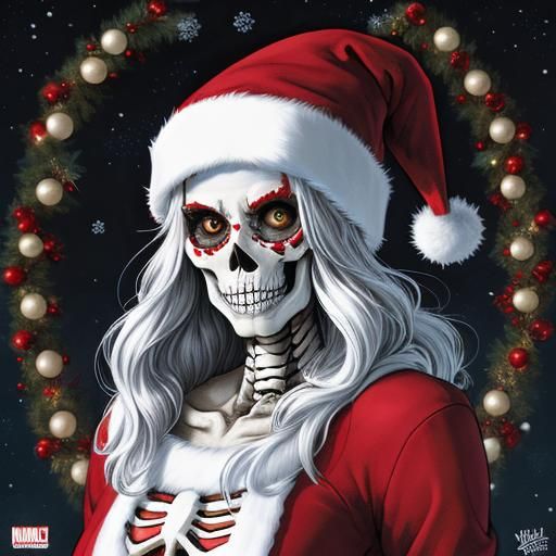 Skeleton Girl Celebrates Christmas in Comic Book Art