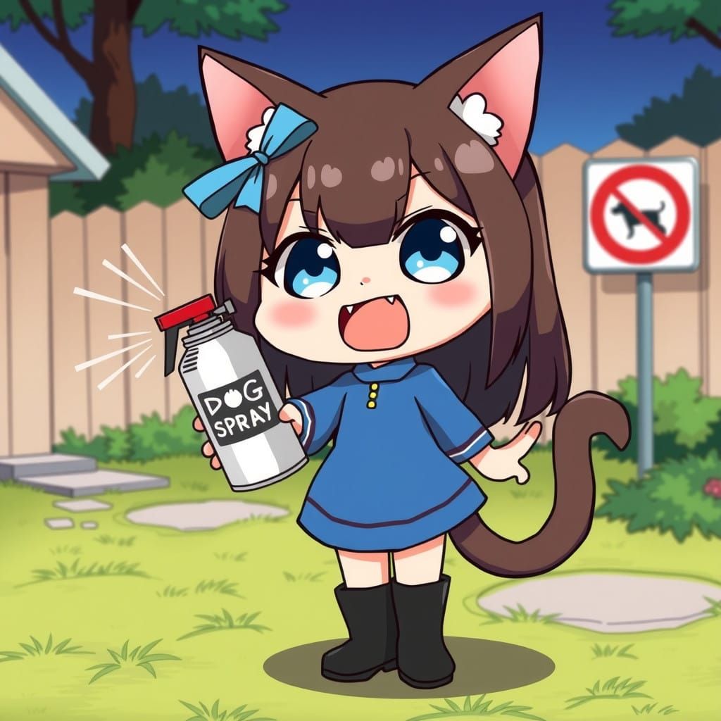 Synthwave Anime Catgirl Defends Her Garden from Dogs