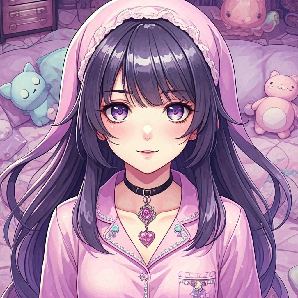 Pastel Goth in Kawaii Anime Watercolor Style