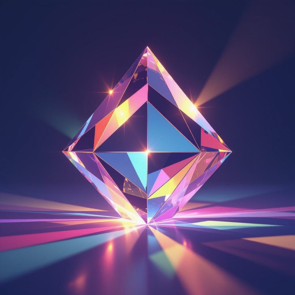 Vibrant Geometric Prism Assemblage with Refracted Light