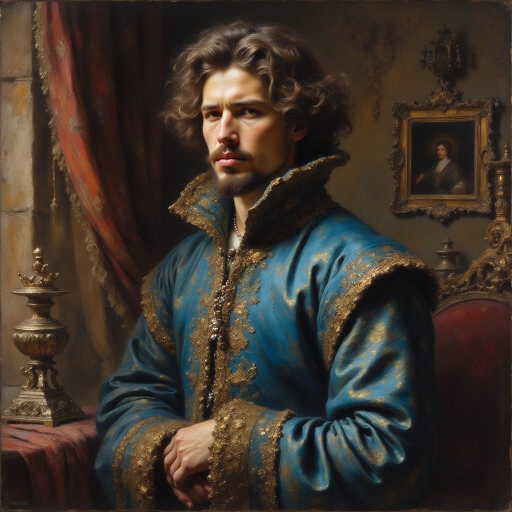 Young Man in Blue Tunic, Baroque Portrait
