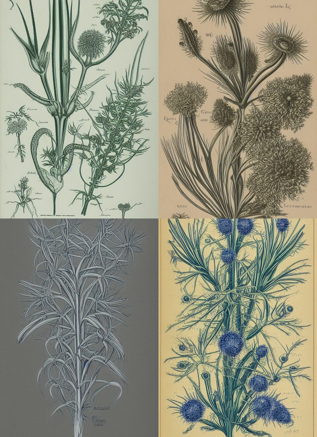 Alien Plant: Botanical Diagram with Blue Flower