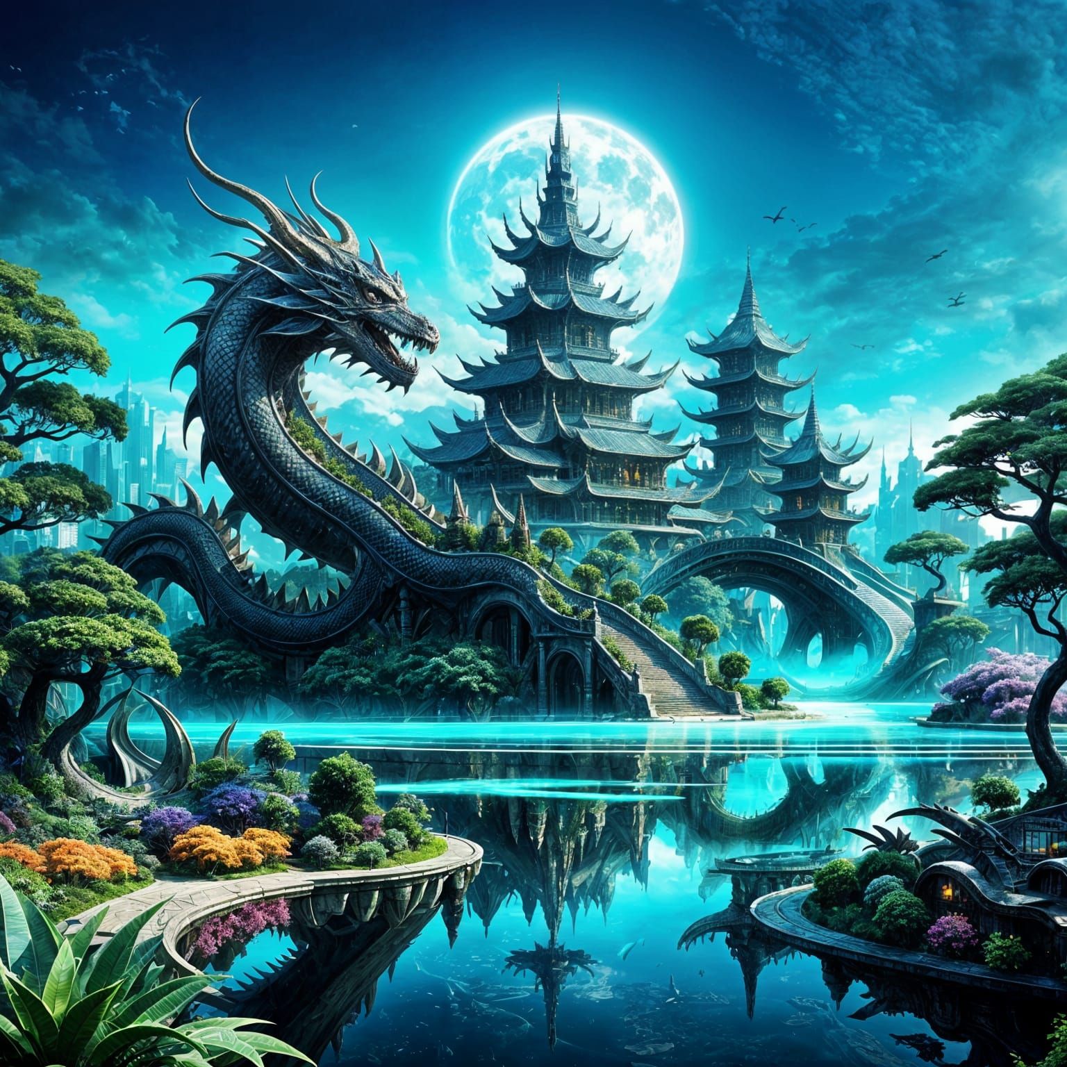 Futuristic Dragon Building Complex: Sci-Fi Concept Art