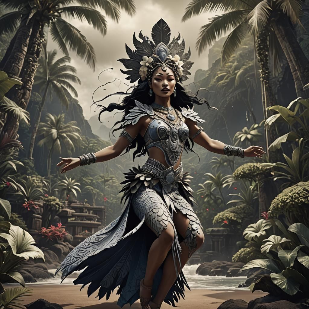 Monochromatic Hawaiian Lua Dancer in 1930s Style