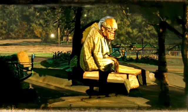Old Man on Park Bench at Midnight in Pop Art Style