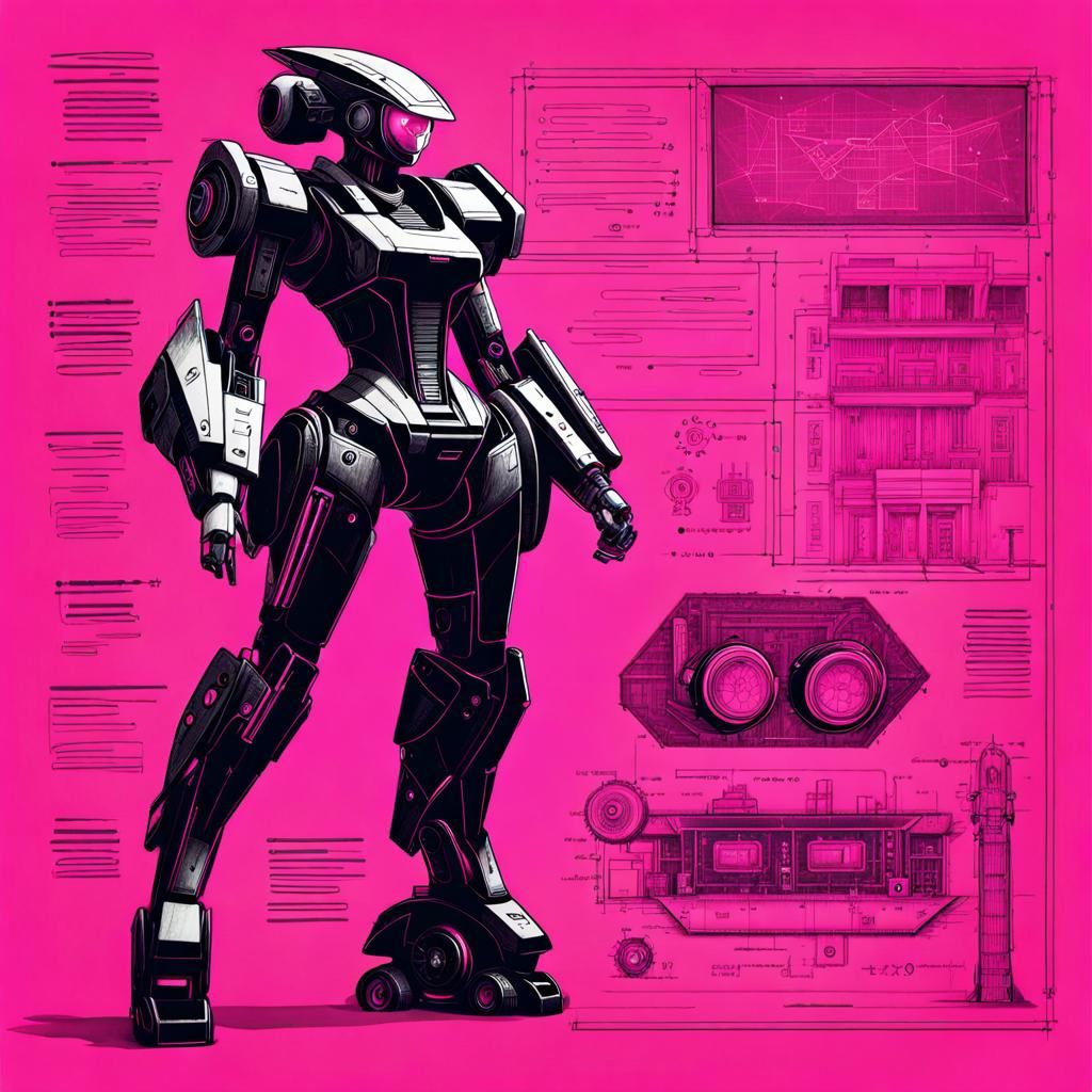 Cyberpunk Robotic Woman Design Sketch Blueprint