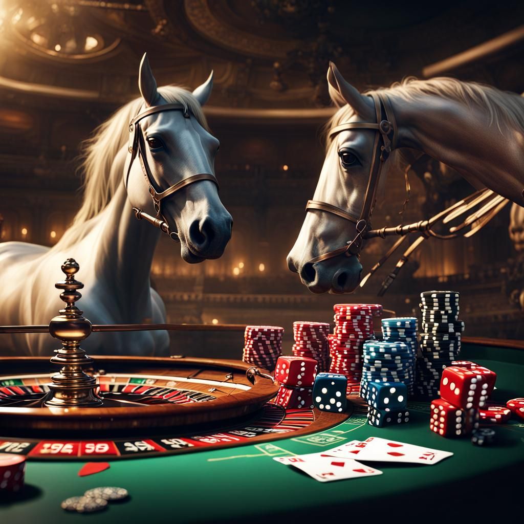Hyperrealistic Casino Scene with Race Horses
