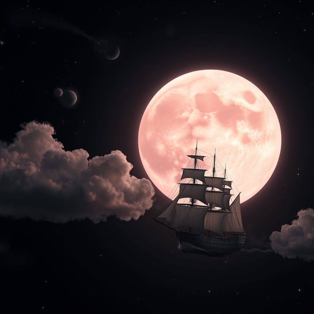 Pale Pink Moonlit Odyssey in Cosmic Dreamscape