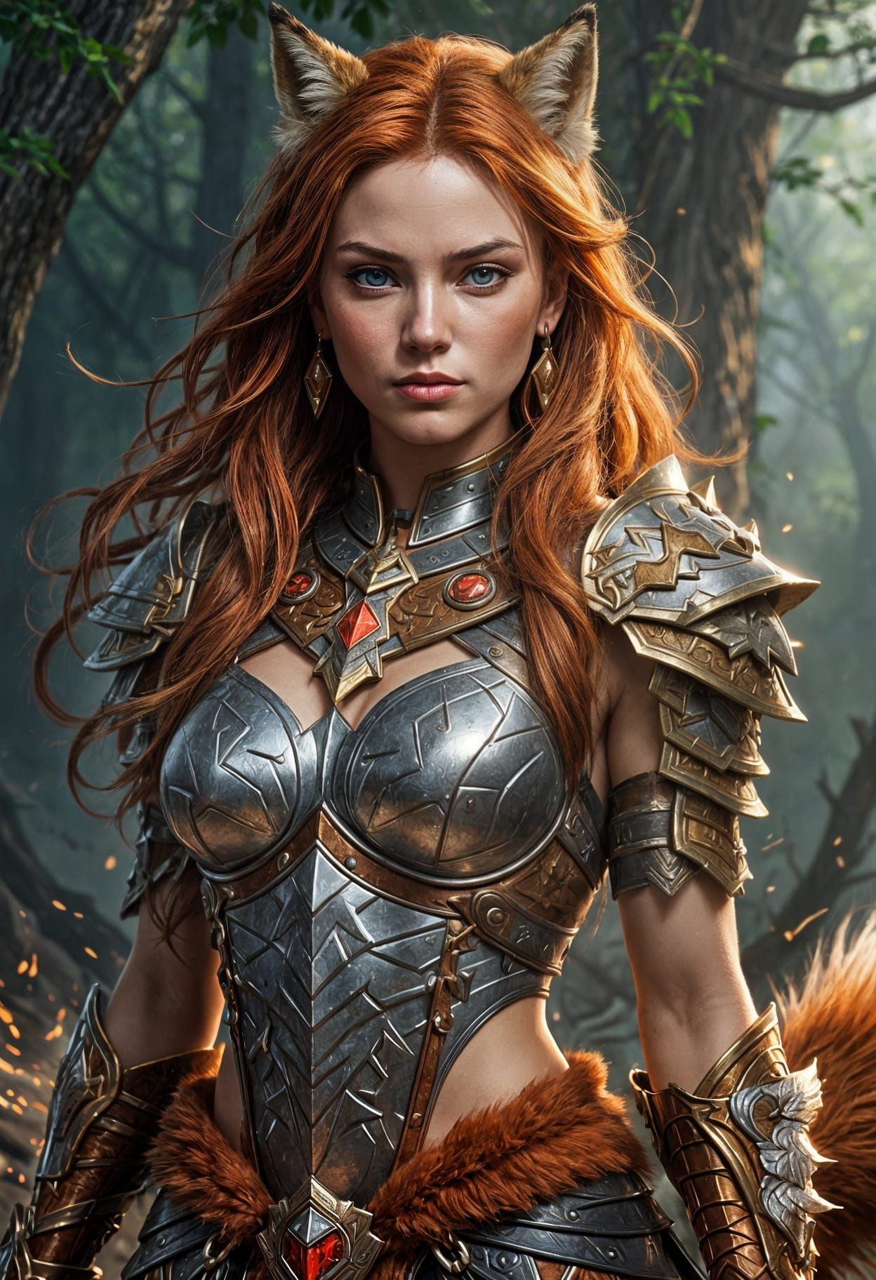 Foxy Warrior Girl in Red Fox Armor