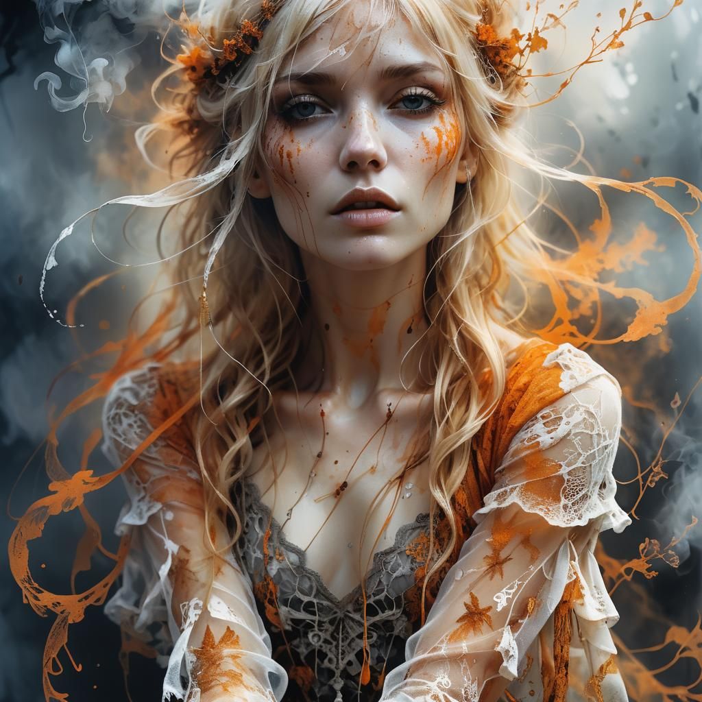 Dark Fantasy Girl in Mist with Rutilant Glow