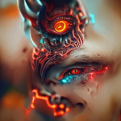 Cyborg Demon in Detailed Matte Painting